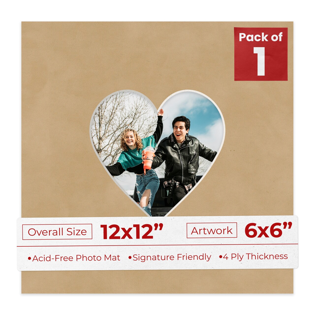 Beige Suede Mat Board for 12x12 Frames - Heart Opening for 6x6 Photos